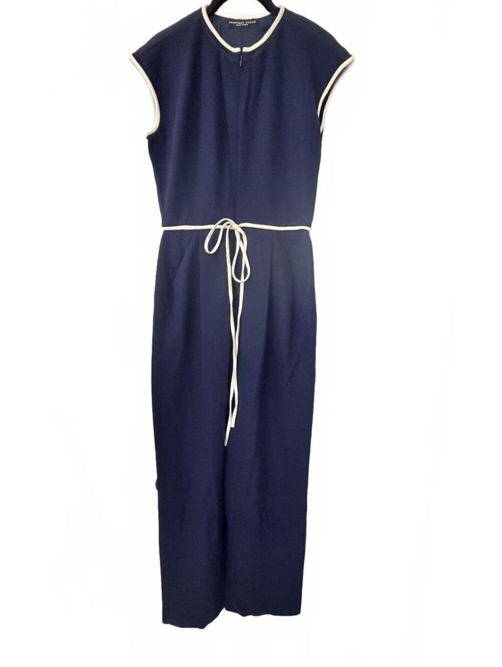 Vintage Geoffrey‎ Beene New York Navy Cream Tie Waist Jumpsuit Size 6
